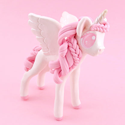 Pink and White Unicorn Pegasus Figurine - Polymer Clay Valentine Animals