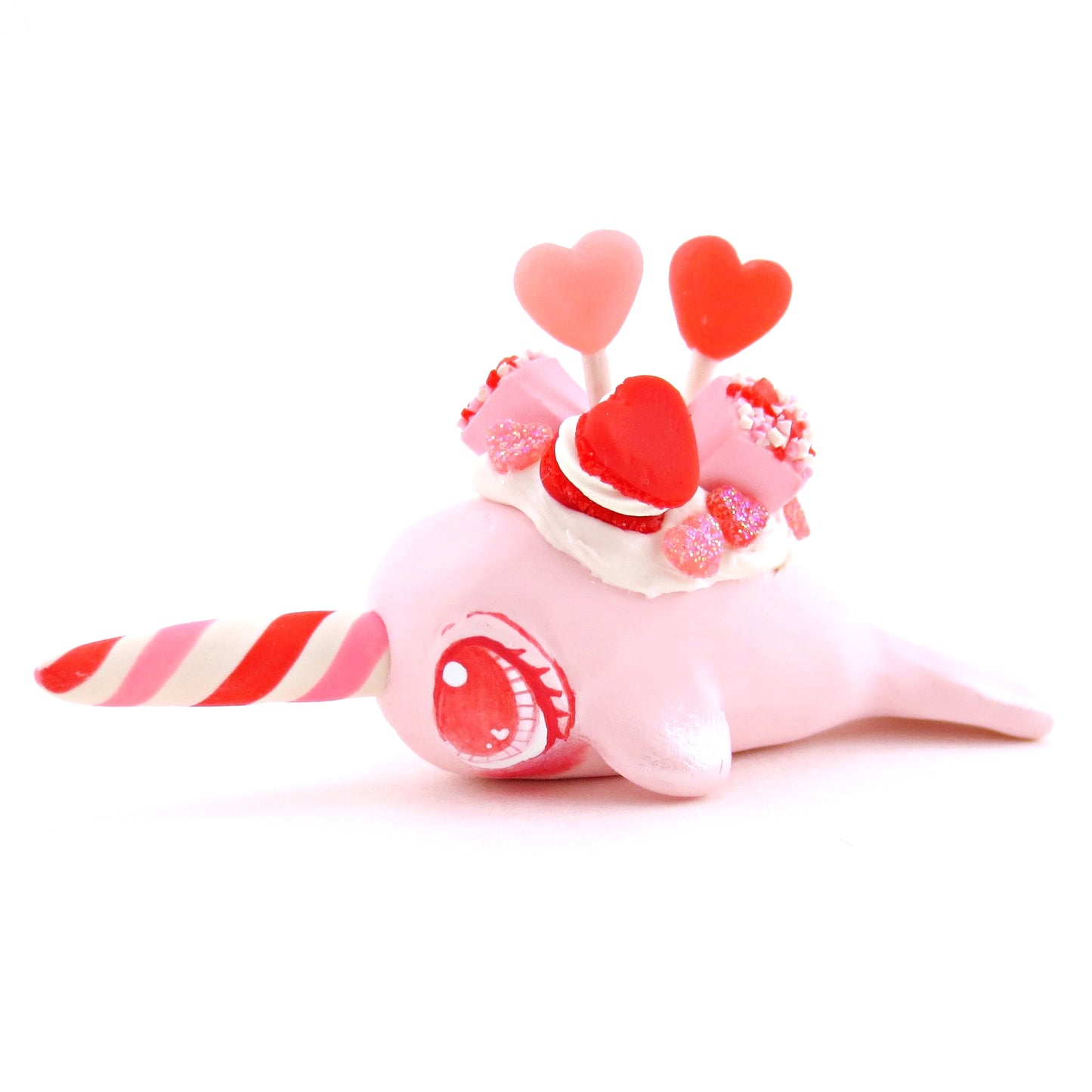 Light Pink Valentine Dessert Narwhal Figurine - Version 1 - Polymer Clay Valentine Animals