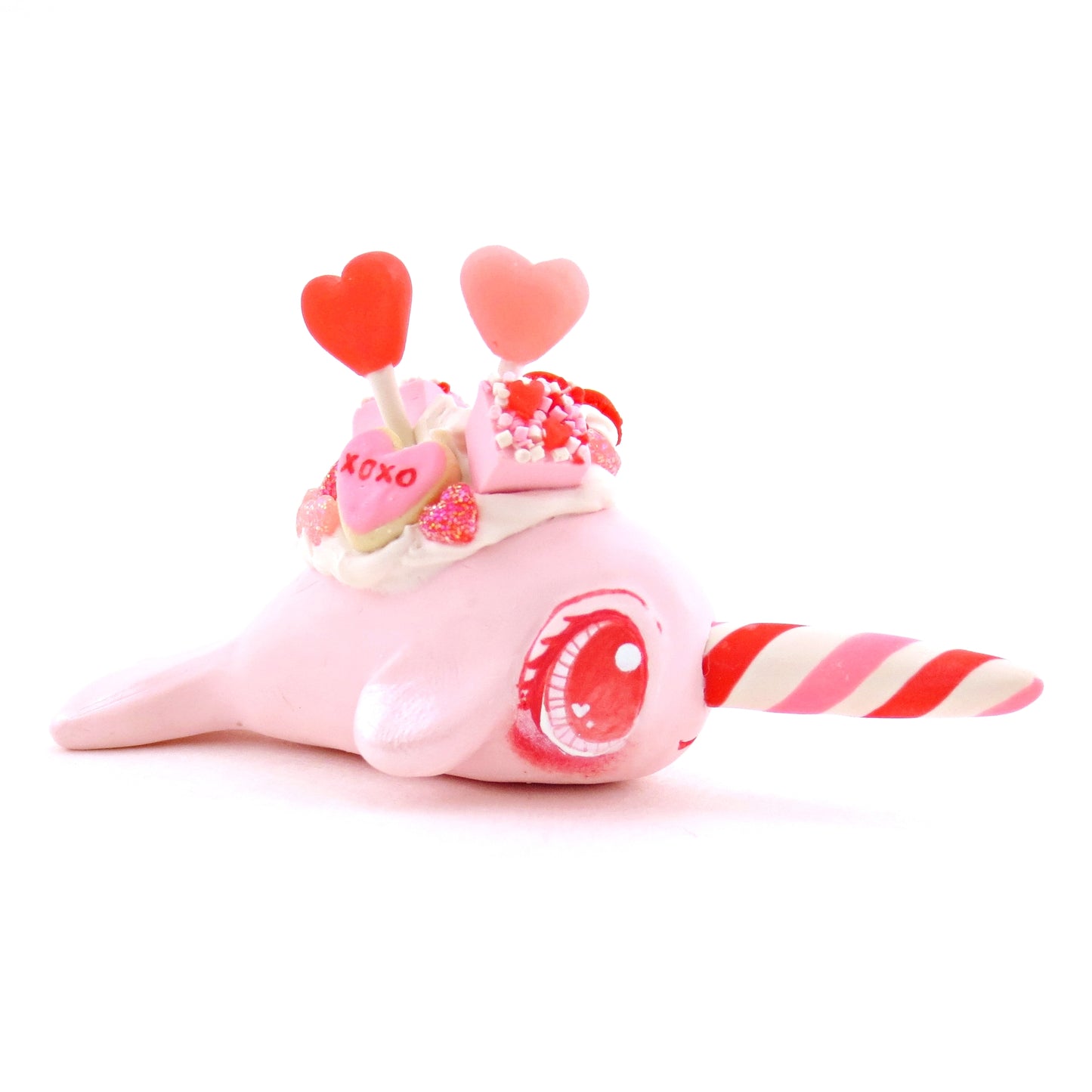 Light Pink Valentine Dessert Narwhal Figurine - Version 1 - Polymer Clay Valentine Animals