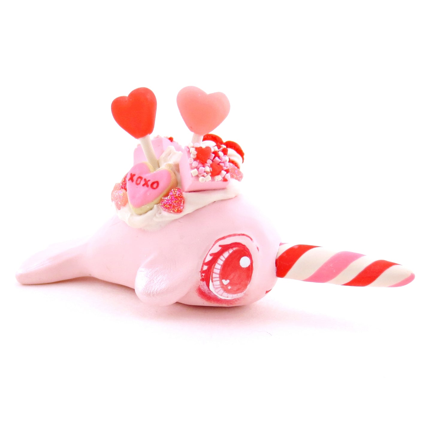 Light Pink Valentine Dessert Narwhal Figurine - Version 1 - Polymer Clay Valentine Animals