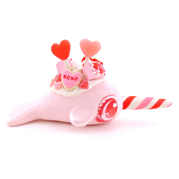 Light Pink Valentine Dessert Narwhal Figurine - Version 1 - Polymer Clay Valentine Animals