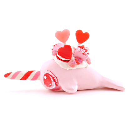 Light Pink Valentine Dessert Narwhal Figurine - Version 1 - Polymer Clay Valentine Animals