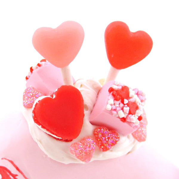 Light Pink Valentine Dessert Narwhal Figurine - Version 1 - Polymer Clay Valentine Animals
