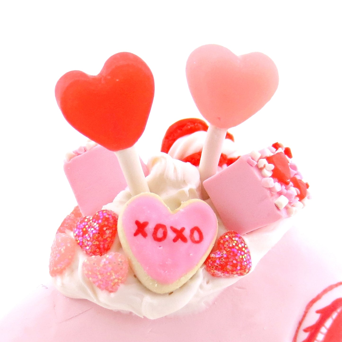 Light Pink Valentine Dessert Narwhal Figurine - Version 1 - Polymer Clay Valentine Animals