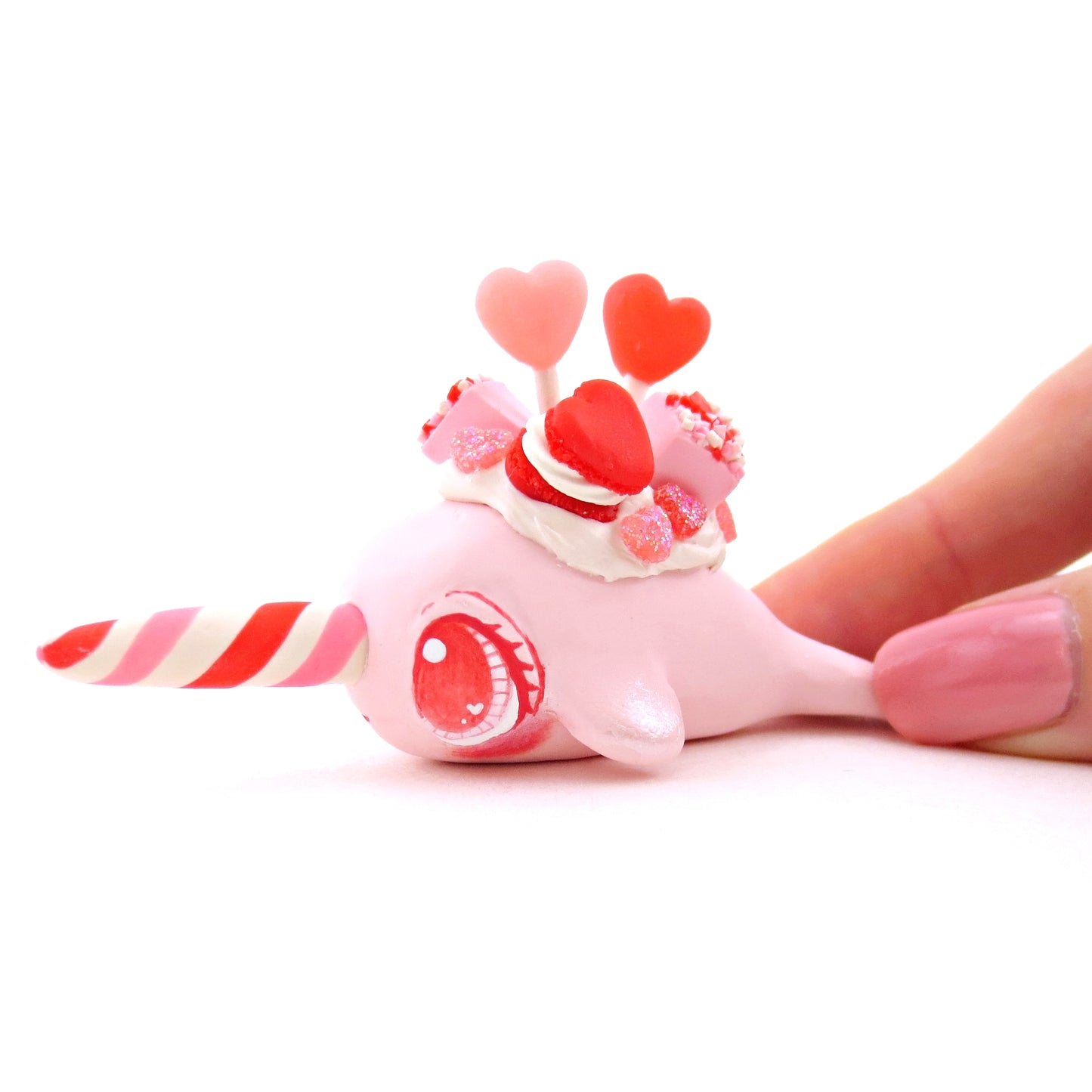 Light Pink Valentine Dessert Narwhal Figurine - Version 1 - Polymer Clay Valentine Animals