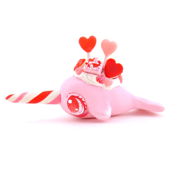 Pink Valentine Dessert Narwhal Figurine - Version 1 - Polymer Clay Valentine Animals