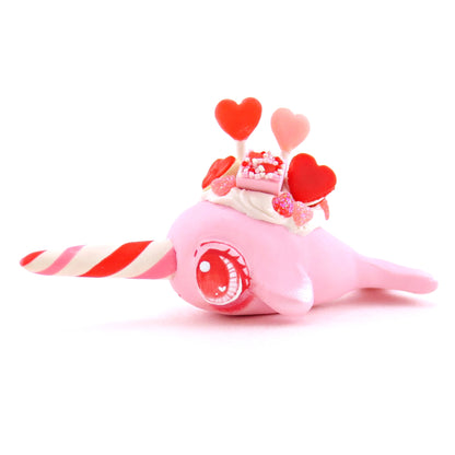 Pink Valentine Dessert Narwhal Figurine - Version 1 - Polymer Clay Valentine Animals