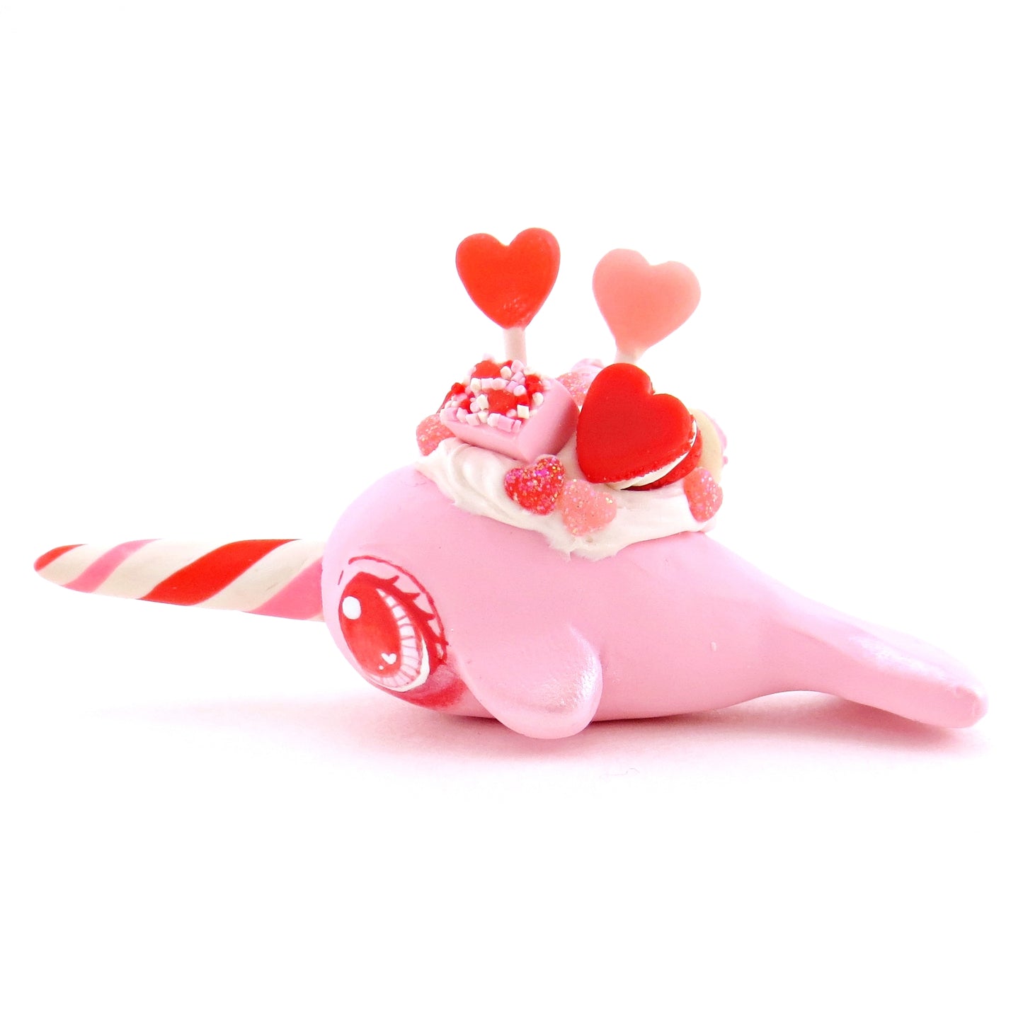 Pink Valentine Dessert Narwhal Figurine - Version 1 - Polymer Clay Valentine Animals