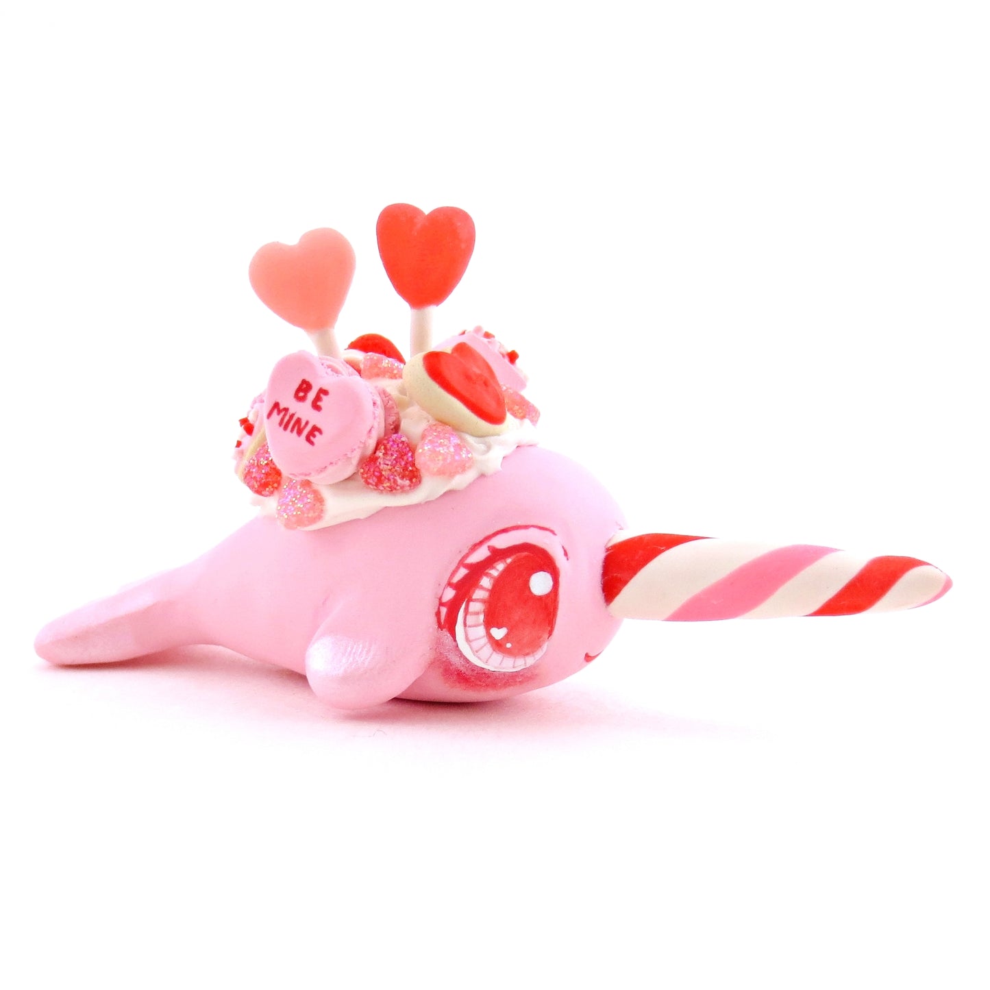 Pink Valentine Dessert Narwhal Figurine - Version 1 - Polymer Clay Valentine Animals