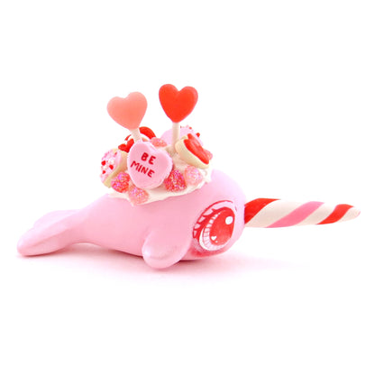 Pink Valentine Dessert Narwhal Figurine - Version 1 - Polymer Clay Valentine Animals