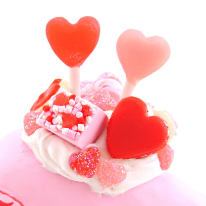 Pink Valentine Dessert Narwhal Figurine - Version 1 - Polymer Clay Valentine Animals