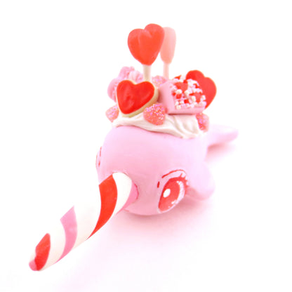 Pink Valentine Dessert Narwhal Figurine - Version 1 - Polymer Clay Valentine Animals