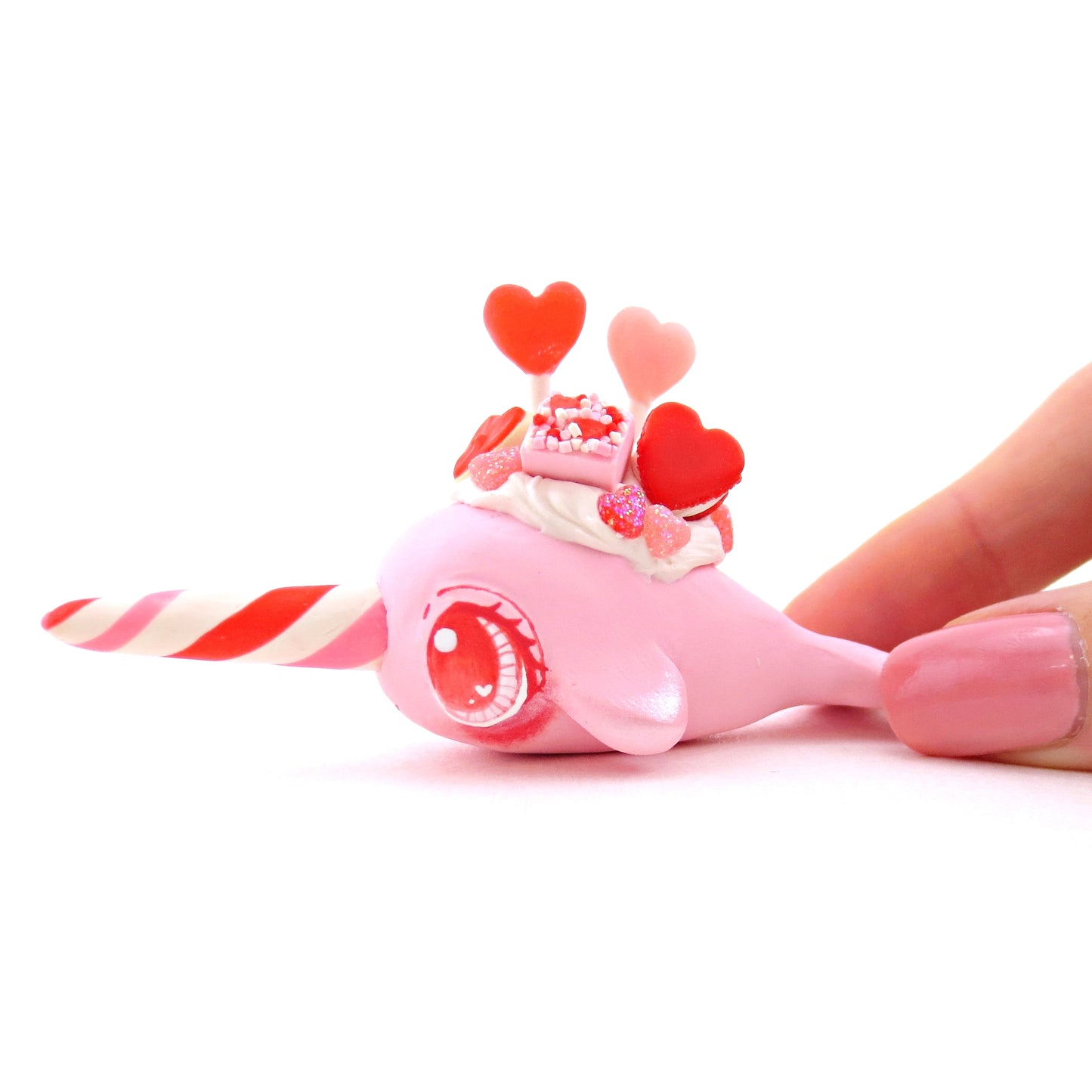 Pink Valentine Dessert Narwhal Figurine - Version 1 - Polymer Clay Valentine Animals