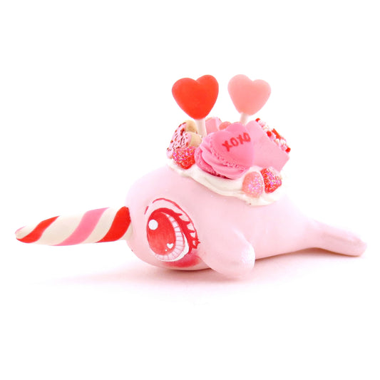 Light Pink Valentine Dessert Narwhal Figurine - Version 2 - Polymer Clay Valentine Animals