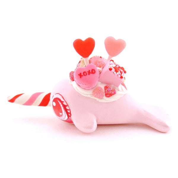 Light Pink Valentine Dessert Narwhal Figurine - Version 2 - Polymer Clay Valentine Animals