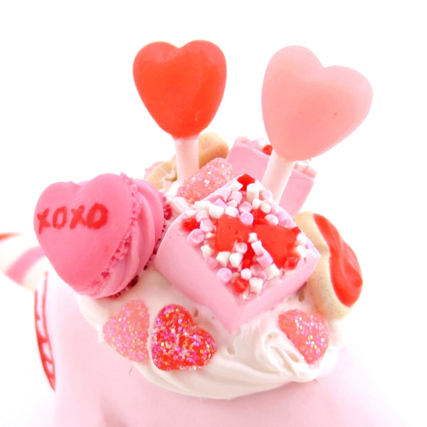 Light Pink Valentine Dessert Narwhal Figurine - Version 2 - Polymer Clay Valentine Animals
