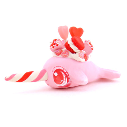 Pink Valentine Dessert Narwhal Figurine - Version 2 - Polymer Clay Valentine Animals