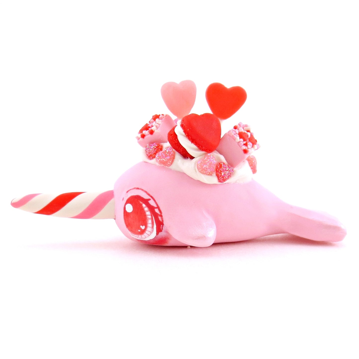 Pink Valentine Dessert Narwhal Figurine - Version 2 - Polymer Clay Valentine Animals