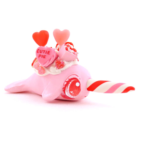 Pink Valentine Dessert Narwhal Figurine - Version 2 - Polymer Clay Valentine Animals