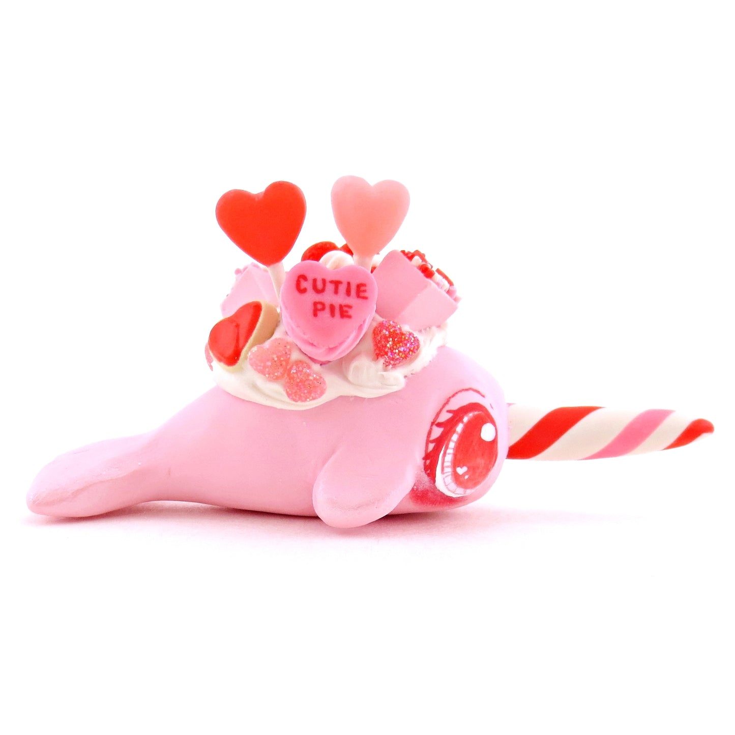 Pink Valentine Dessert Narwhal Figurine - Version 2 - Polymer Clay Valentine Animals