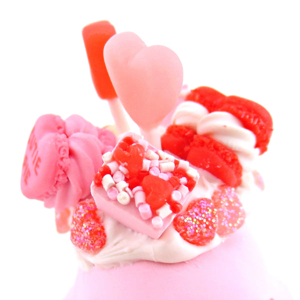 Pink Valentine Dessert Narwhal Figurine - Version 2 - Polymer Clay Valentine Animals