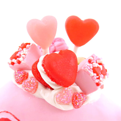 Pink Valentine Dessert Narwhal Figurine - Version 2 - Polymer Clay Valentine Animals