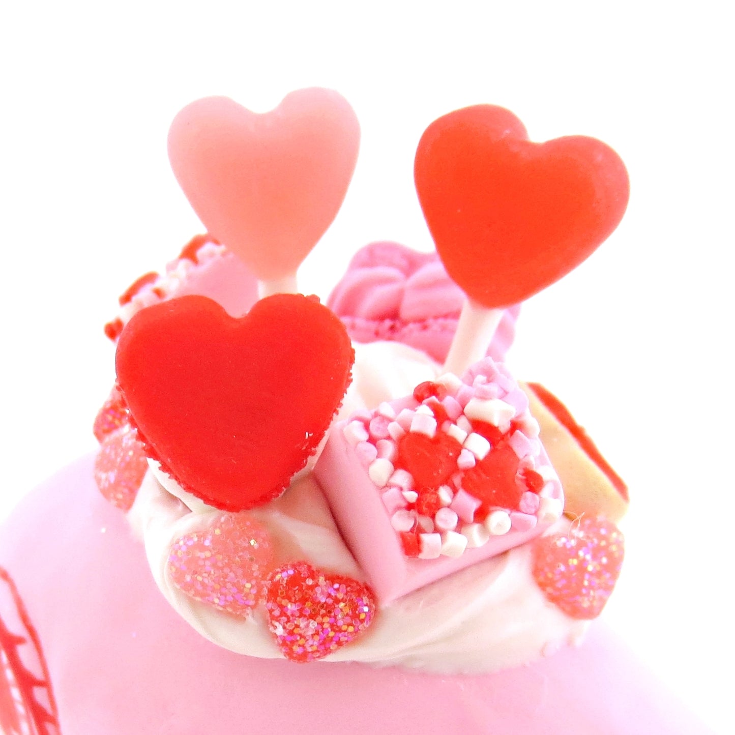 Pink Valentine Dessert Narwhal Figurine - Version 2 - Polymer Clay Valentine Animals