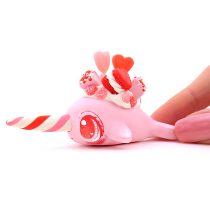 Pink Valentine Dessert Narwhal Figurine - Version 2 - Polymer Clay Valentine Animals