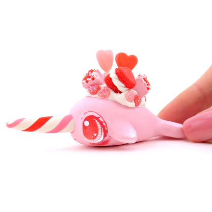 Pink Valentine Dessert Narwhal Figurine - Version 2 - Polymer Clay Valentine Animals