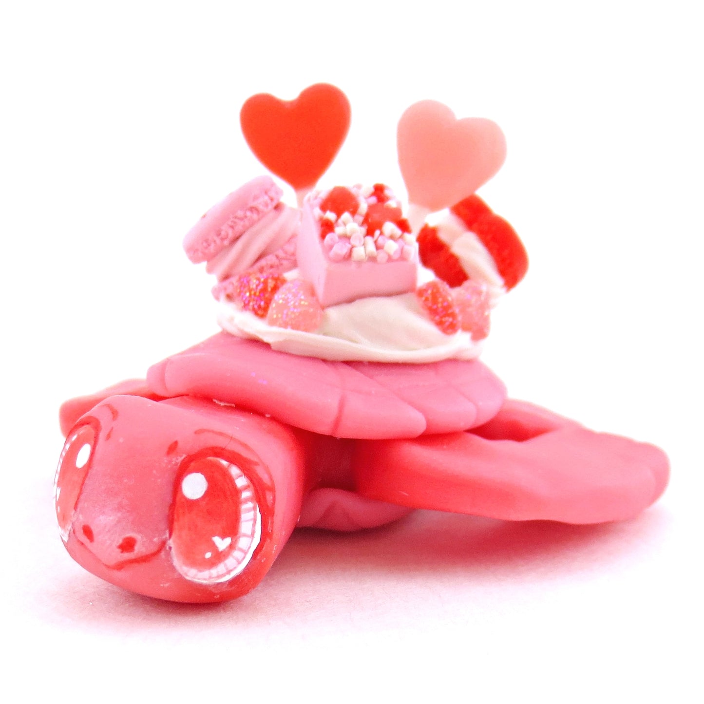 Red and Pink Valentine Dessert Turtle Figurine - Polymer Clay Valentine Animals