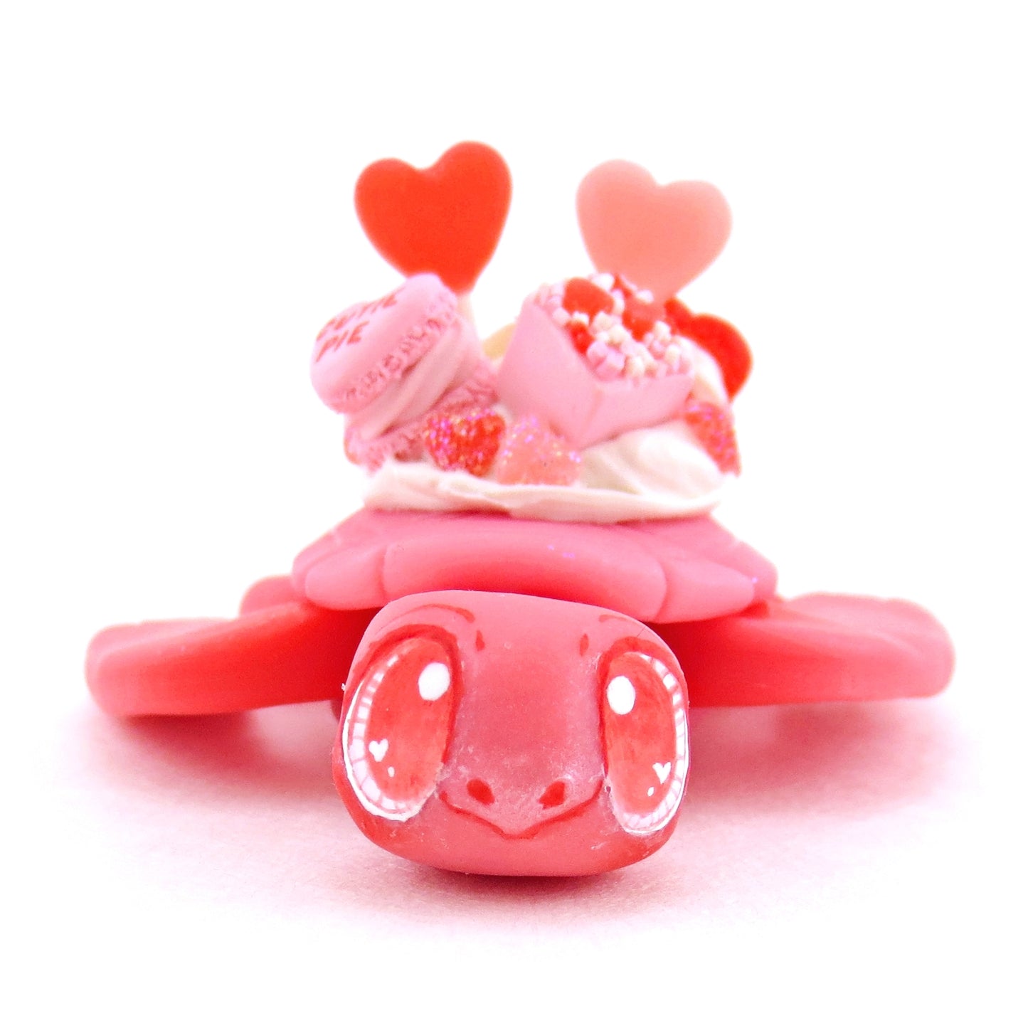 Red and Pink Valentine Dessert Turtle Figurine - Polymer Clay Valentine Animals