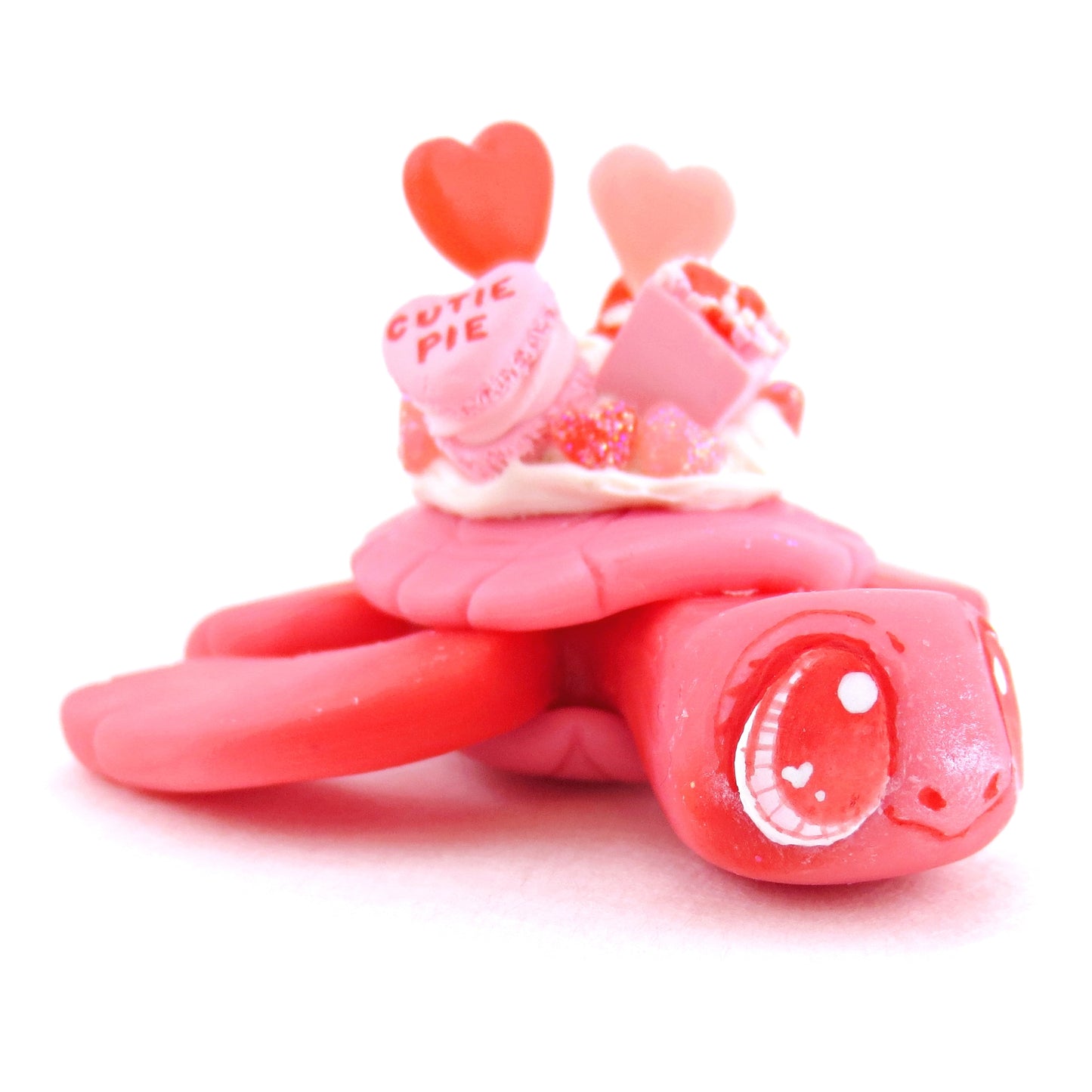 Red and Pink Valentine Dessert Turtle Figurine - Polymer Clay Valentine Animals