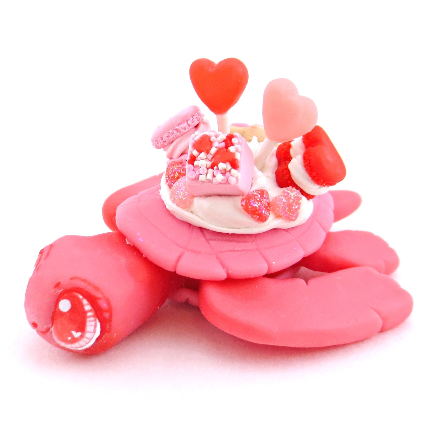 Red and Pink Valentine Dessert Turtle Figurine - Polymer Clay Valentine Animals