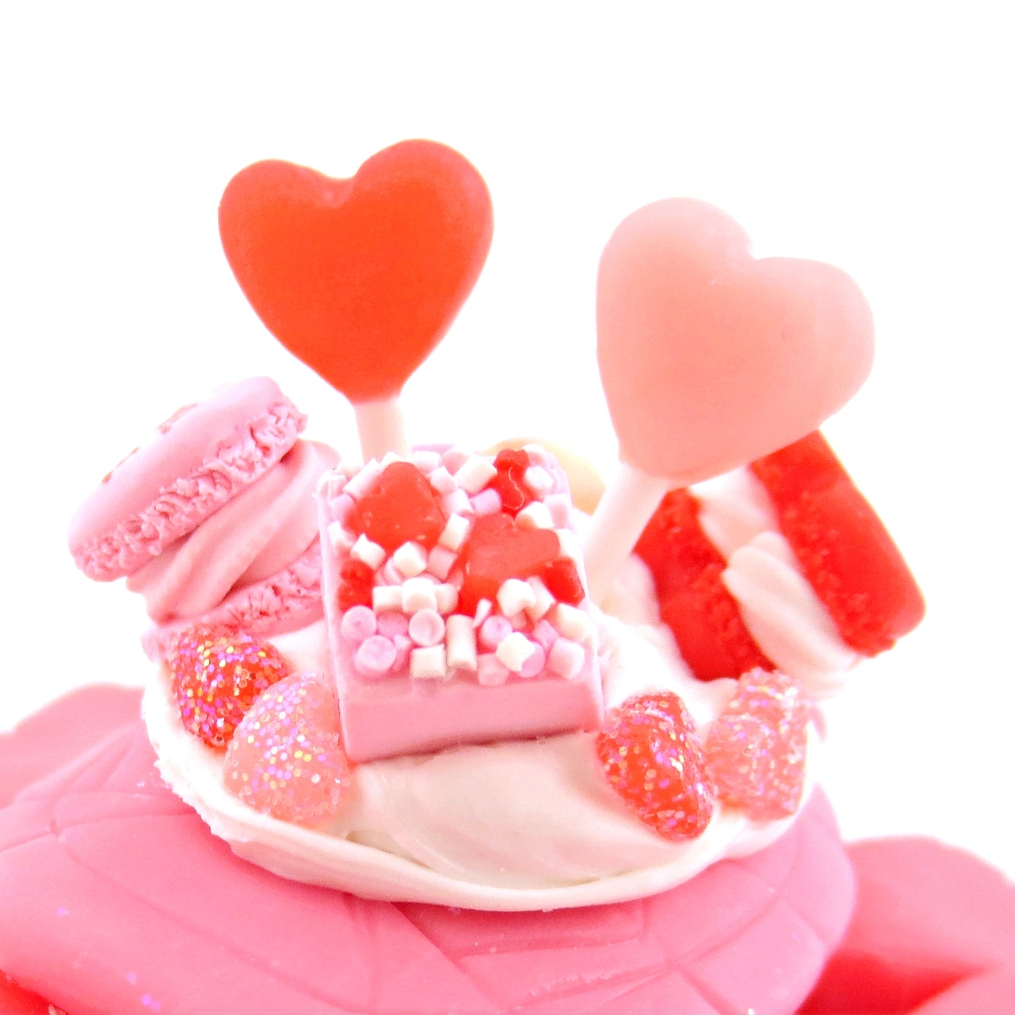 Red and Pink Valentine Dessert Turtle Figurine - Polymer Clay Valentine Animals