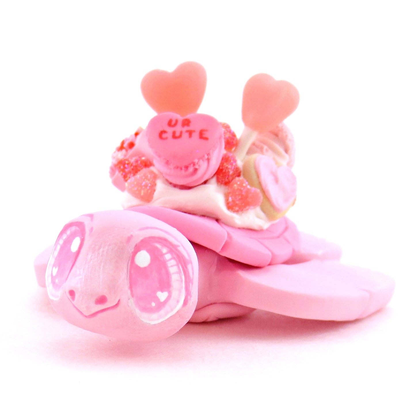 Pink Valentine Dessert Turtle Figurine - Polymer Clay Valentine Animals