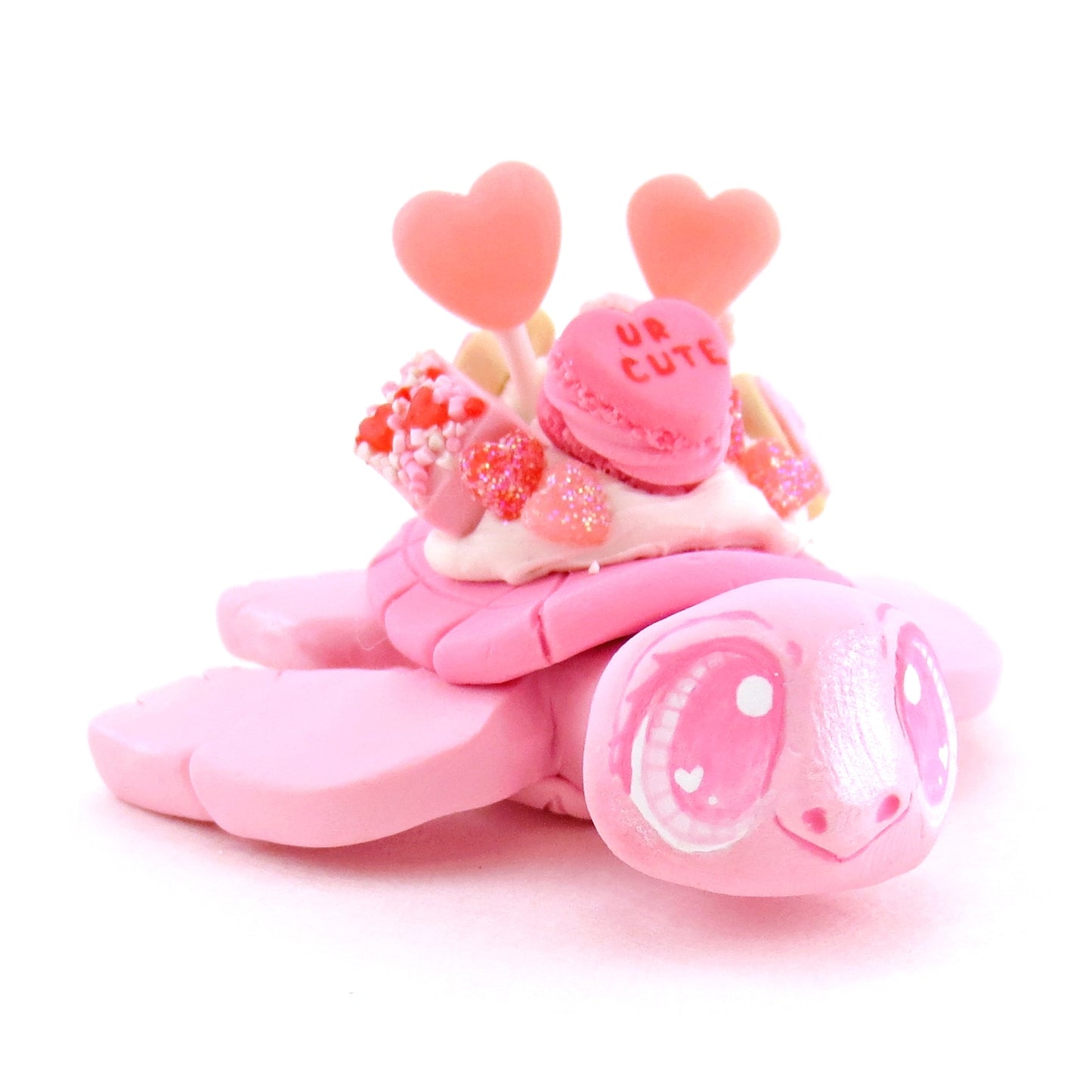 Pink Valentine Dessert Turtle Figurine - Polymer Clay Valentine Animals