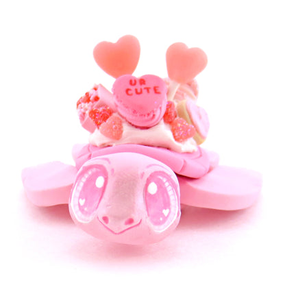 Pink Valentine Dessert Turtle Figurine - Polymer Clay Valentine Animals