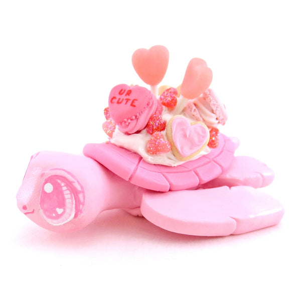 Pink Valentine Dessert Turtle Figurine - Polymer Clay Valentine Animals