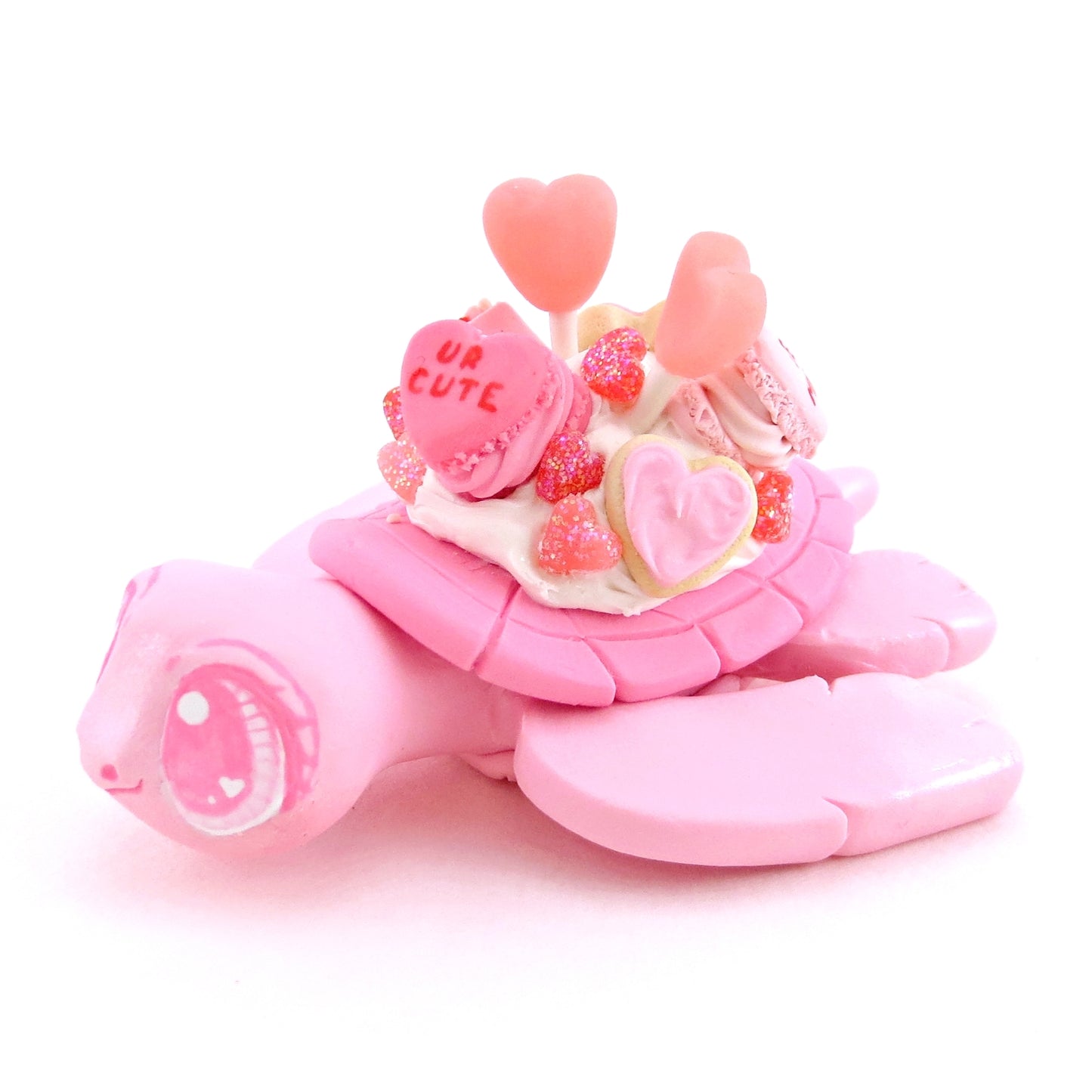 Pink Valentine Dessert Turtle Figurine - Polymer Clay Valentine Animals