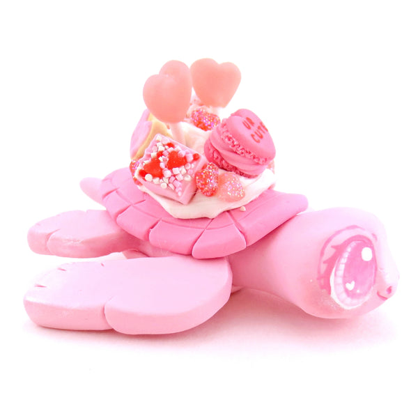 Pink Valentine Dessert Turtle Figurine - Polymer Clay Valentine Animals