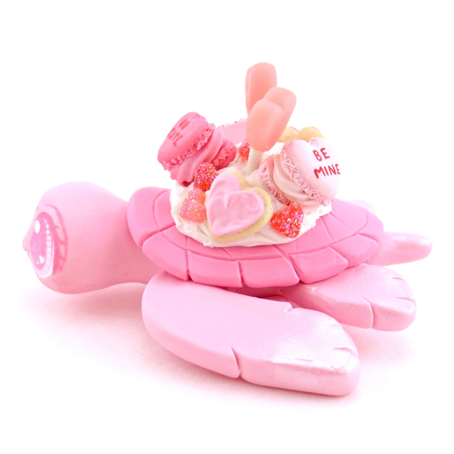 Pink Valentine Dessert Turtle Figurine - Polymer Clay Valentine Animals