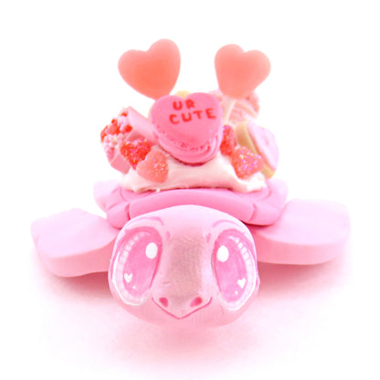 Pink Valentine Dessert Turtle Figurine - Polymer Clay Valentine Animals