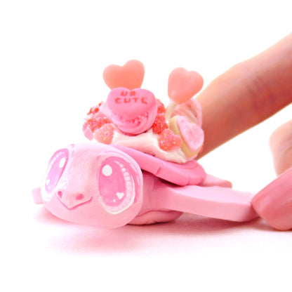 Pink Valentine Dessert Turtle Figurine - Polymer Clay Valentine Animals