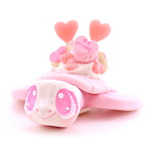 Pink and White Valentine Dessert Turtle Figurine - Polymer Clay Valentine Animals