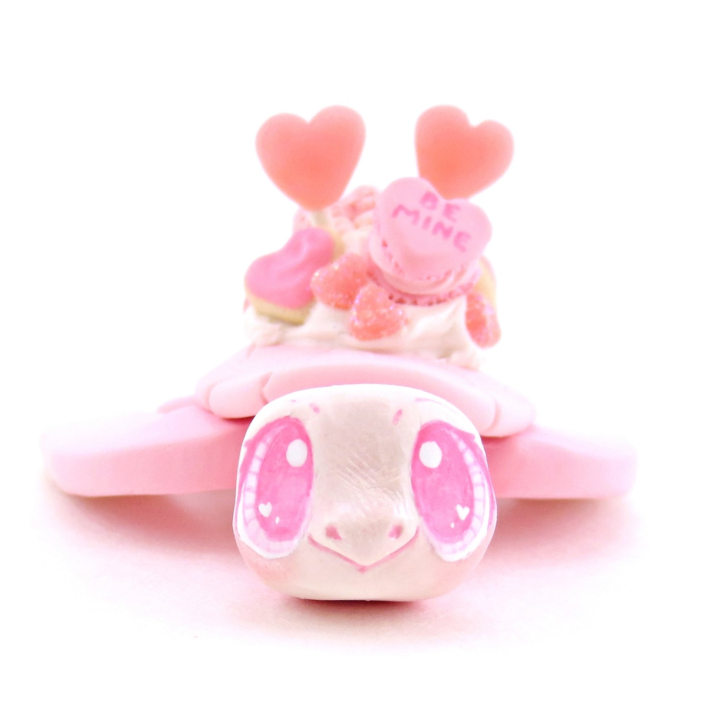 Pink and White Valentine Dessert Turtle Figurine - Polymer Clay Valentine Animals