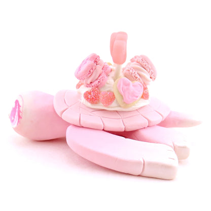 Pink and White Valentine Dessert Turtle Figurine - Polymer Clay Valentine Animals