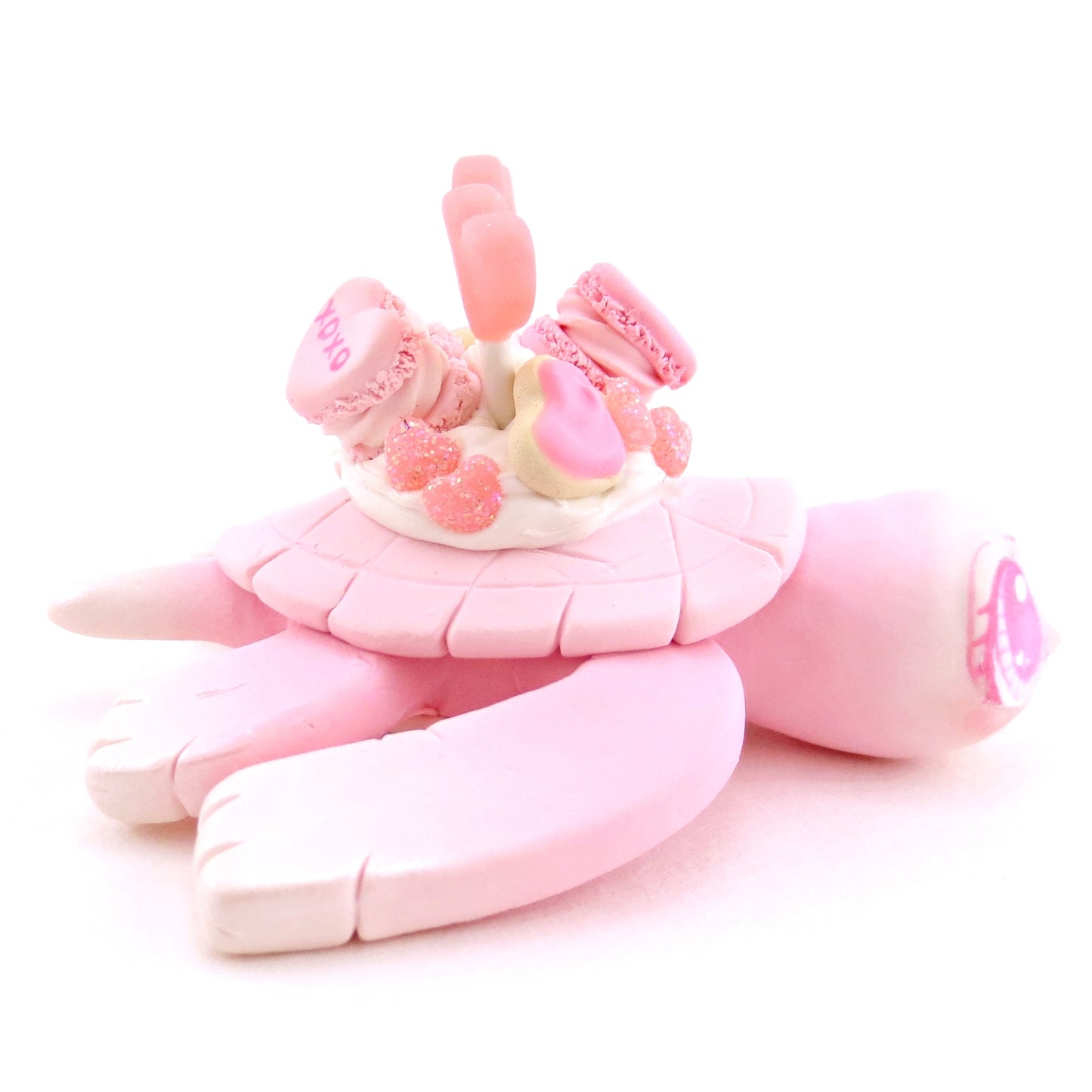 Pink and White Valentine Dessert Turtle Figurine - Polymer Clay Valentine Animals