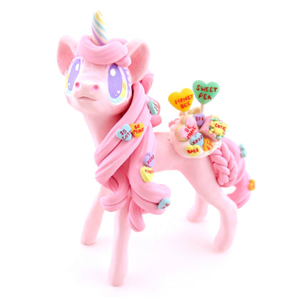 Candy Heart Valentine Dessert Unicorn Figurine - Polymer Clay Valentine Animals