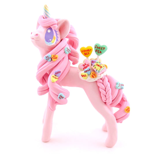 Candy Heart Valentine Dessert Unicorn Figurine - Polymer Clay Valentine Animals