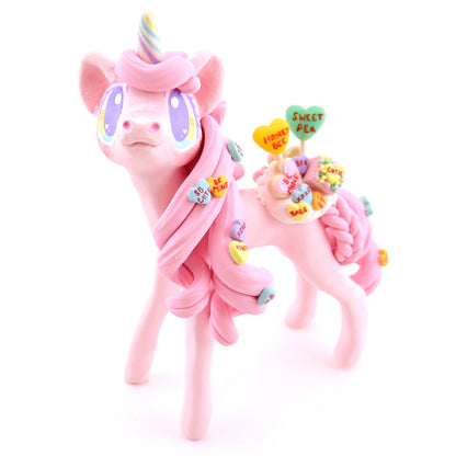 Candy Heart Valentine Dessert Unicorn Figurine - Polymer Clay Valentine Animals